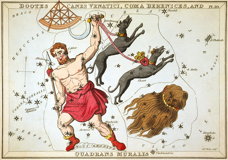 Quadrans Muralis can be seen at the top left of this 1825 star chart from Urania's Mirror.
