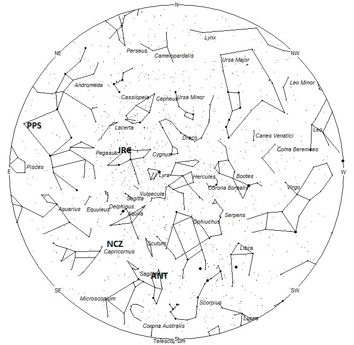 Radiant Positions at 1am Local Daylight Saving Time