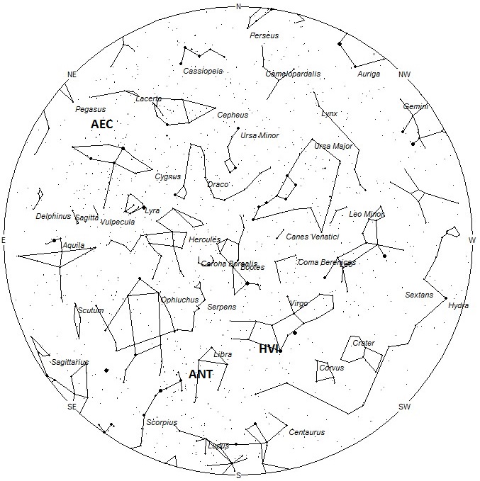 Radiant Positions at 01:00 Local Daylight Saving Time