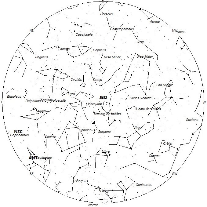 Radiant Positions at 22:00 LDT