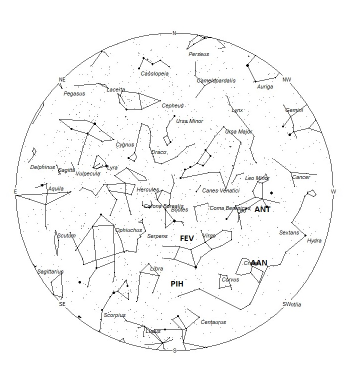 Radiant Positions at 05:00 LST