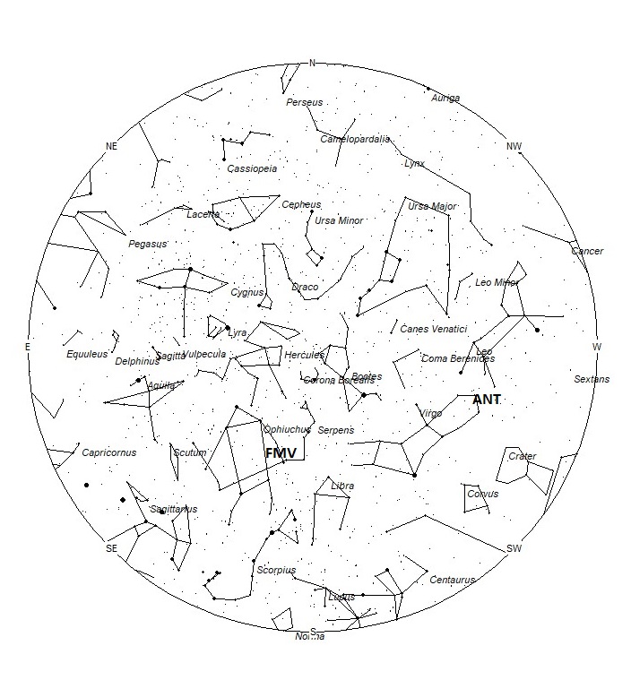 Radiant Positions at 05:00 LST