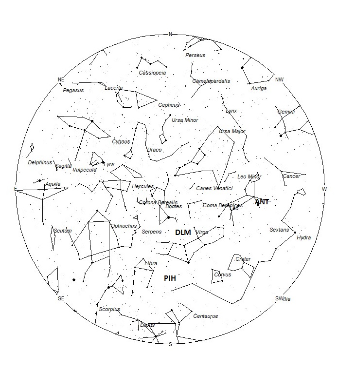 Radiant Positions at 05:00 LST