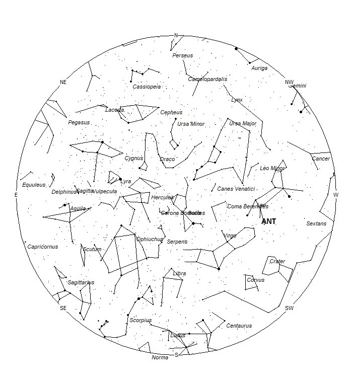 Radiant Positions at 05:00 LST