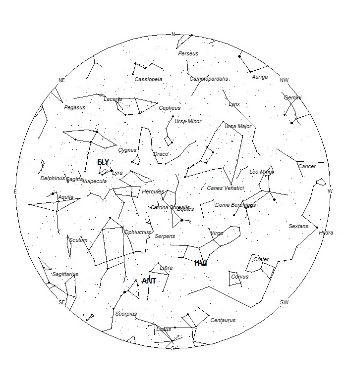 Radiant Positions at 01:00 LDST