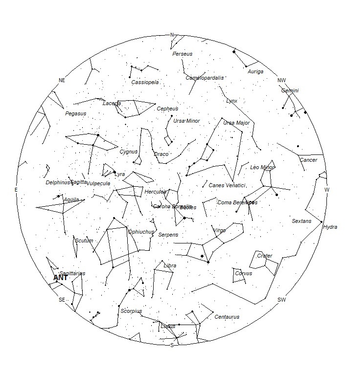 Radiant Positions at 22:00 LDST