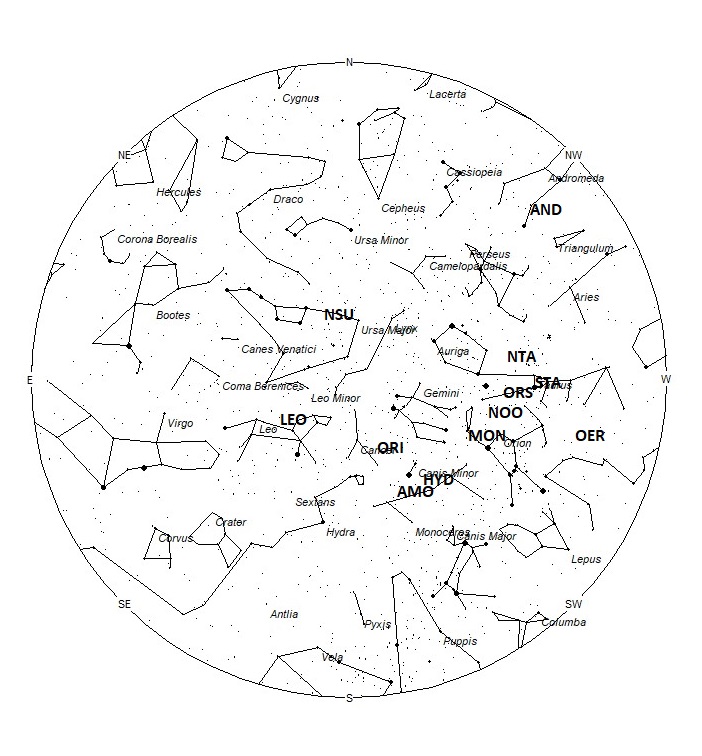Radiant Positions at 05:00 LST