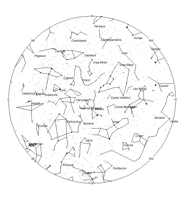 Radiant Positions at 22:00 LDST