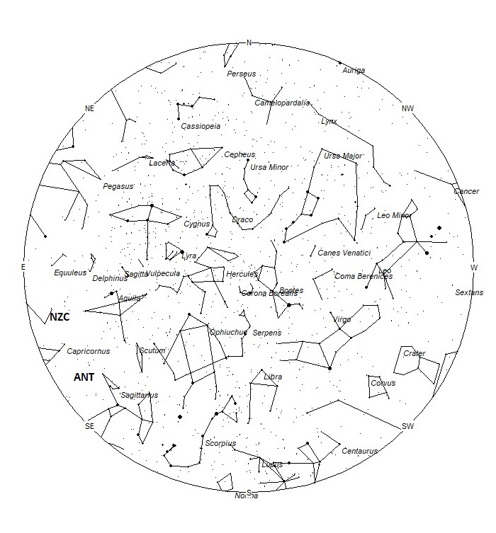 Radiant Positions at 23:00 LDST