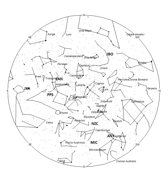 Radiant Positions at 04:00 LST