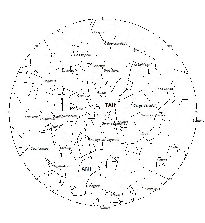 Radiant Positions at 01:00 LST