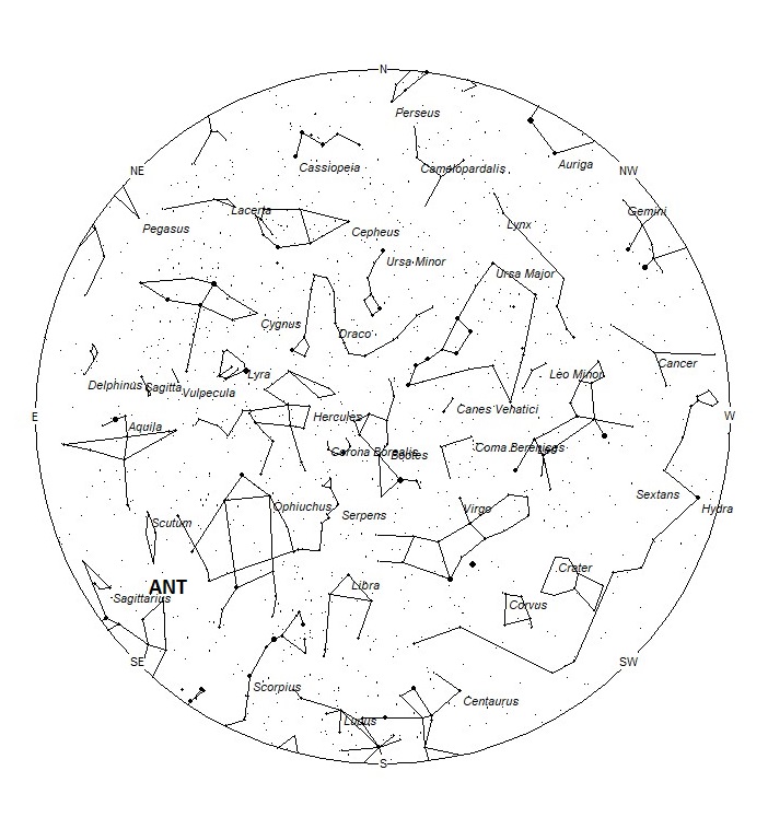 Radiant Positions at 22:00 LDST
