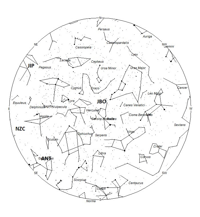 Radiant Positions at 23:00 LDST