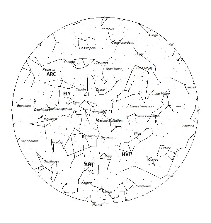 Radiant Positions at 01:00 LDST