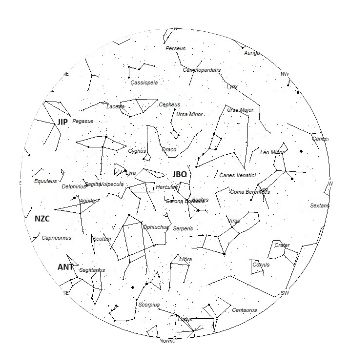 Radiant Positions at 22:00 LDST